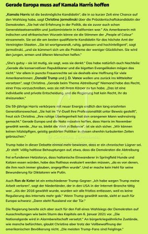 Kamala Harris vs Trump Oberpfalzer Echo quoting Chirstina Jarmolinski