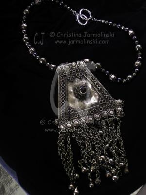 Antique Afghan Pendant with Pyrite Beads "ART JEWELRY"by Christina Jarmolinski
