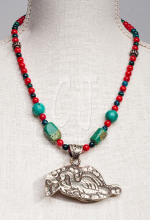 Good Luck Tibetan Elefant in Ornate Handcrafted Silver-reversed