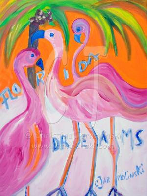 Flamingos under Palms by Christina Jarmolinski