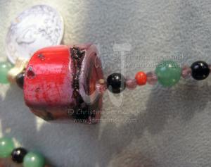 Herkimer Diamond with Antique Coins and Coral Bead by Christina Jarmolinski