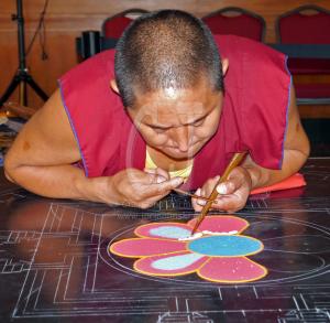  Tibetan Monk starting the Sand Mandala Day 1