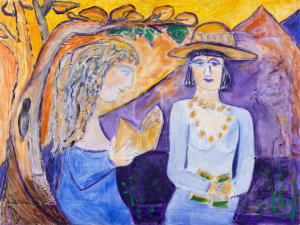 Girlfriends reading under the Apple tree by Christina Jarmolinski 