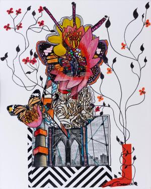 Roses and Butterflies Juxta to Architecture -Collage-Christina Jarmolinski Art