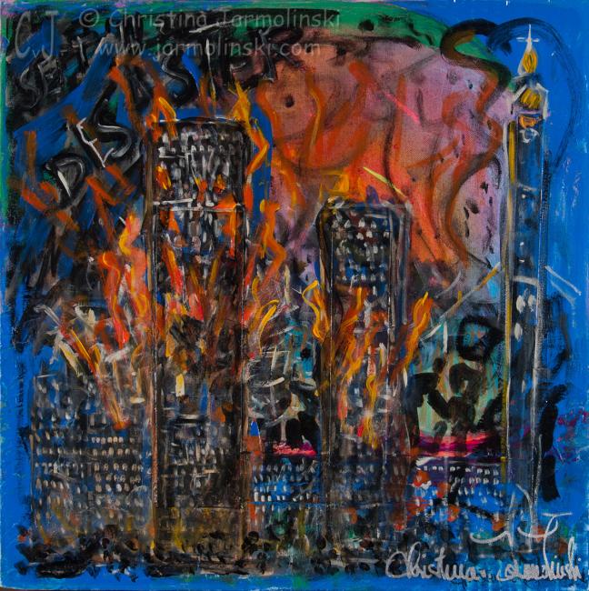 9/11 mixed media by Christina Jarmolinski