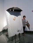 Curator, Claudia Goode of Act Gallery viewing my installation "It's Raining"