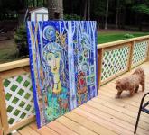 Lakshmi viewing my paintings by Christina Jarmolinski