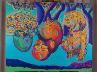 Dog and Pumpkins